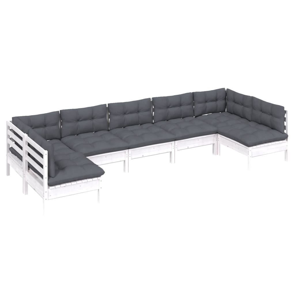 7-tlg. Garten-Lounge-Set mit Kissen Weiss Kiefer Massivholz